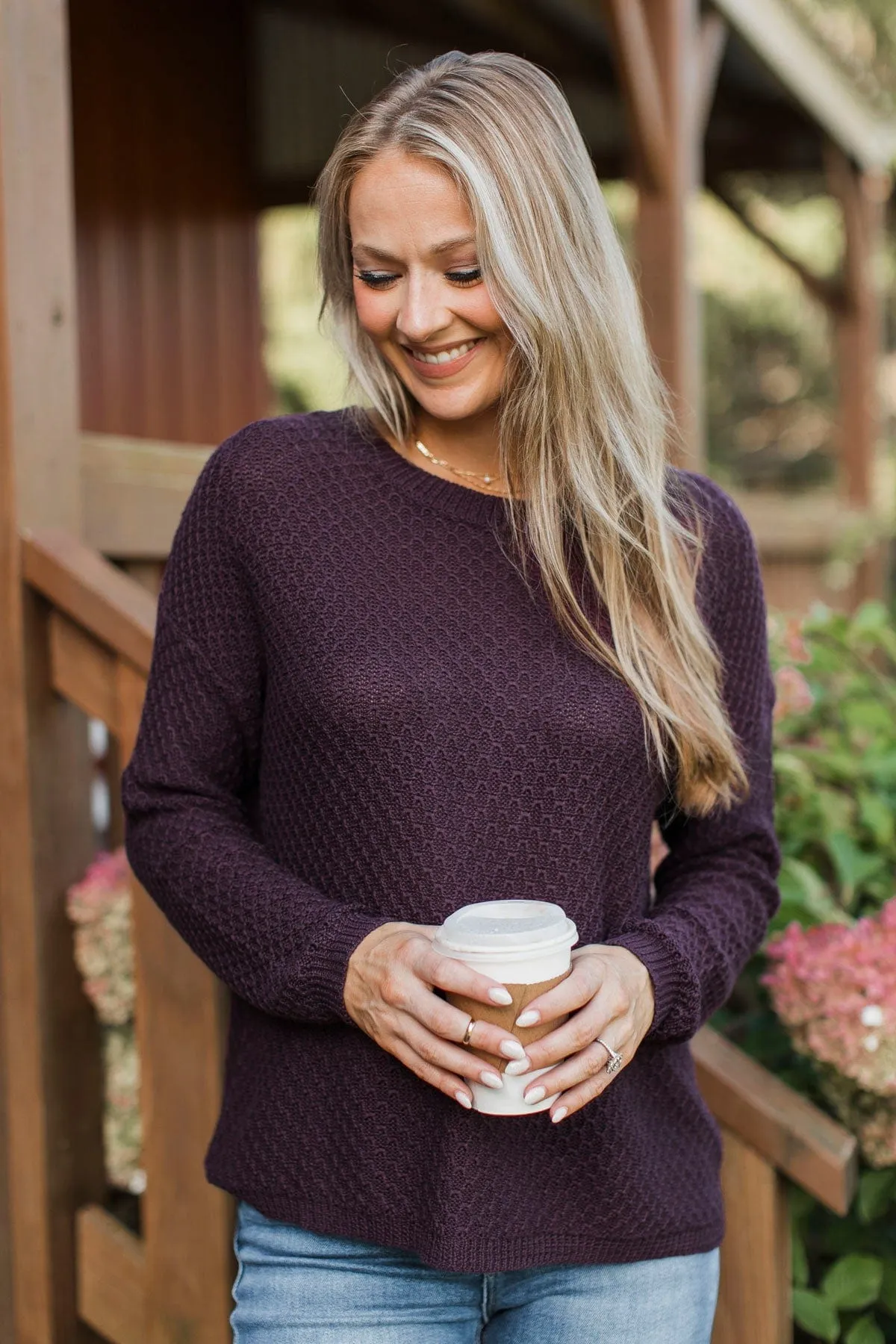 Keep It Colorful Knit Sweater- Plum