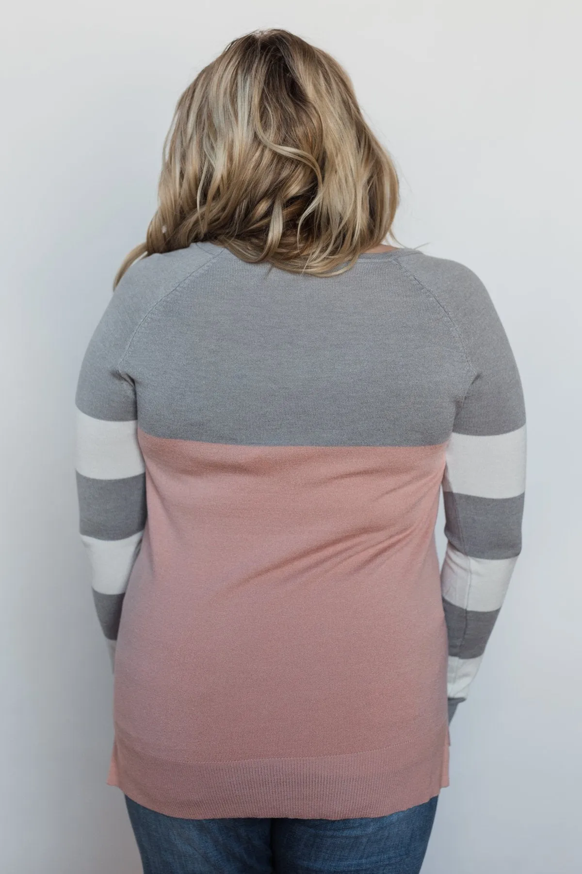 Keep Me Company Color Block Top - Grey & Dusty Pink