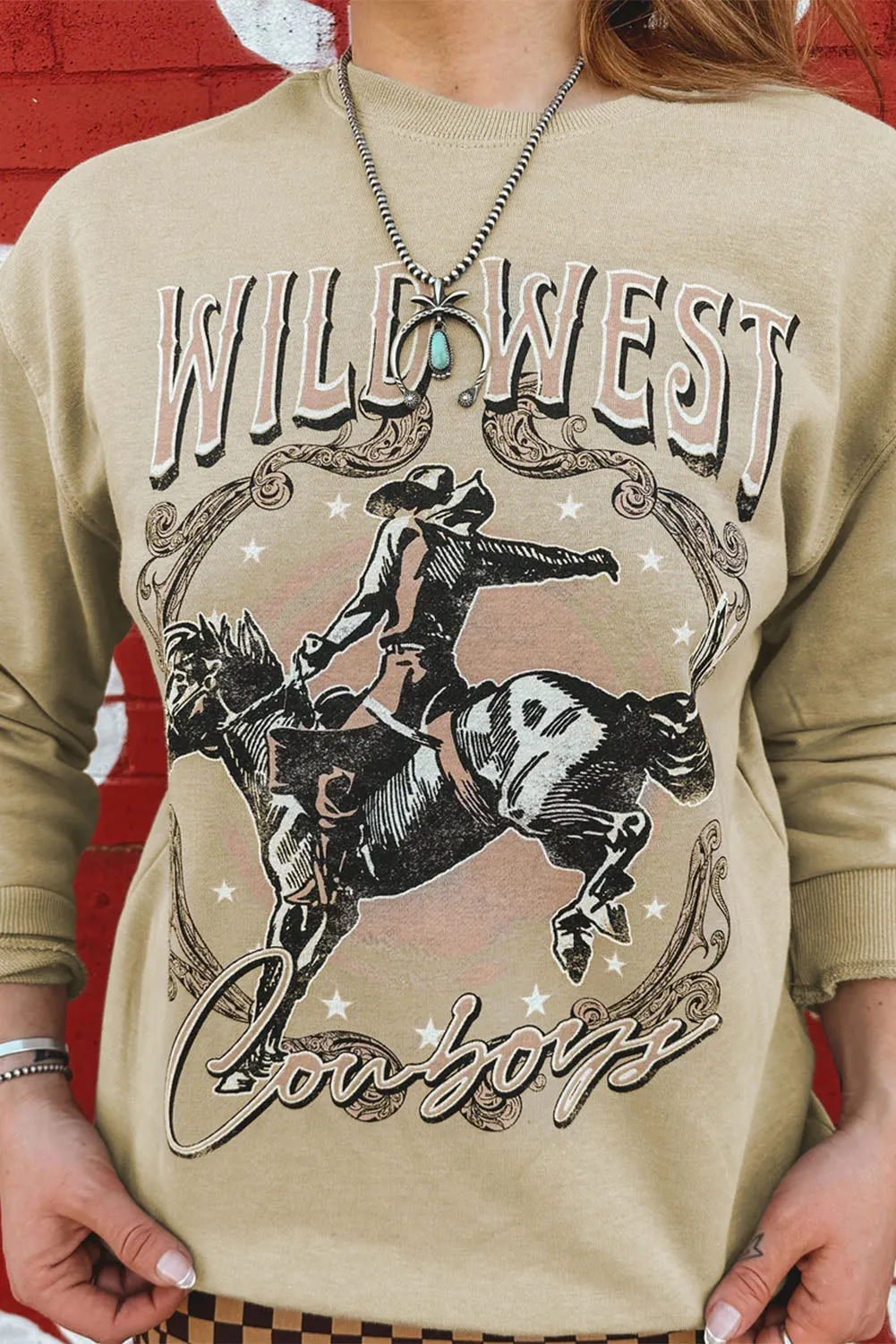 Khaki WILD WEST Rodeo Cowboy Graphic Sweatshirt