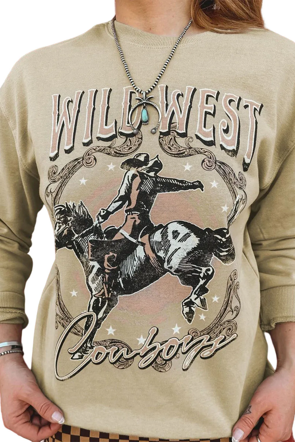 Khaki WILD WEST Rodeo Cowboy Graphic Sweatshirt