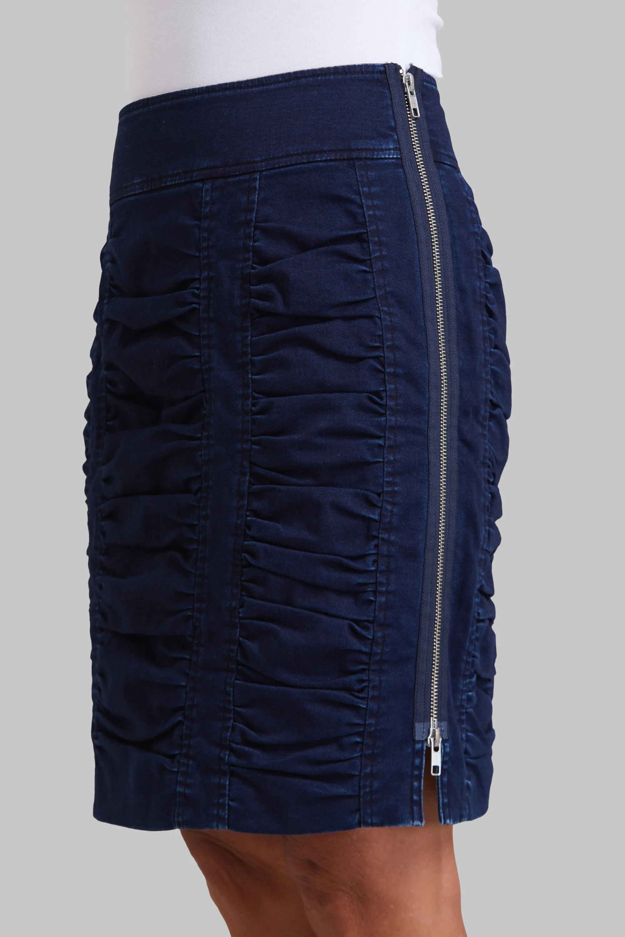 Knit Denim Penny Ruched Skirt