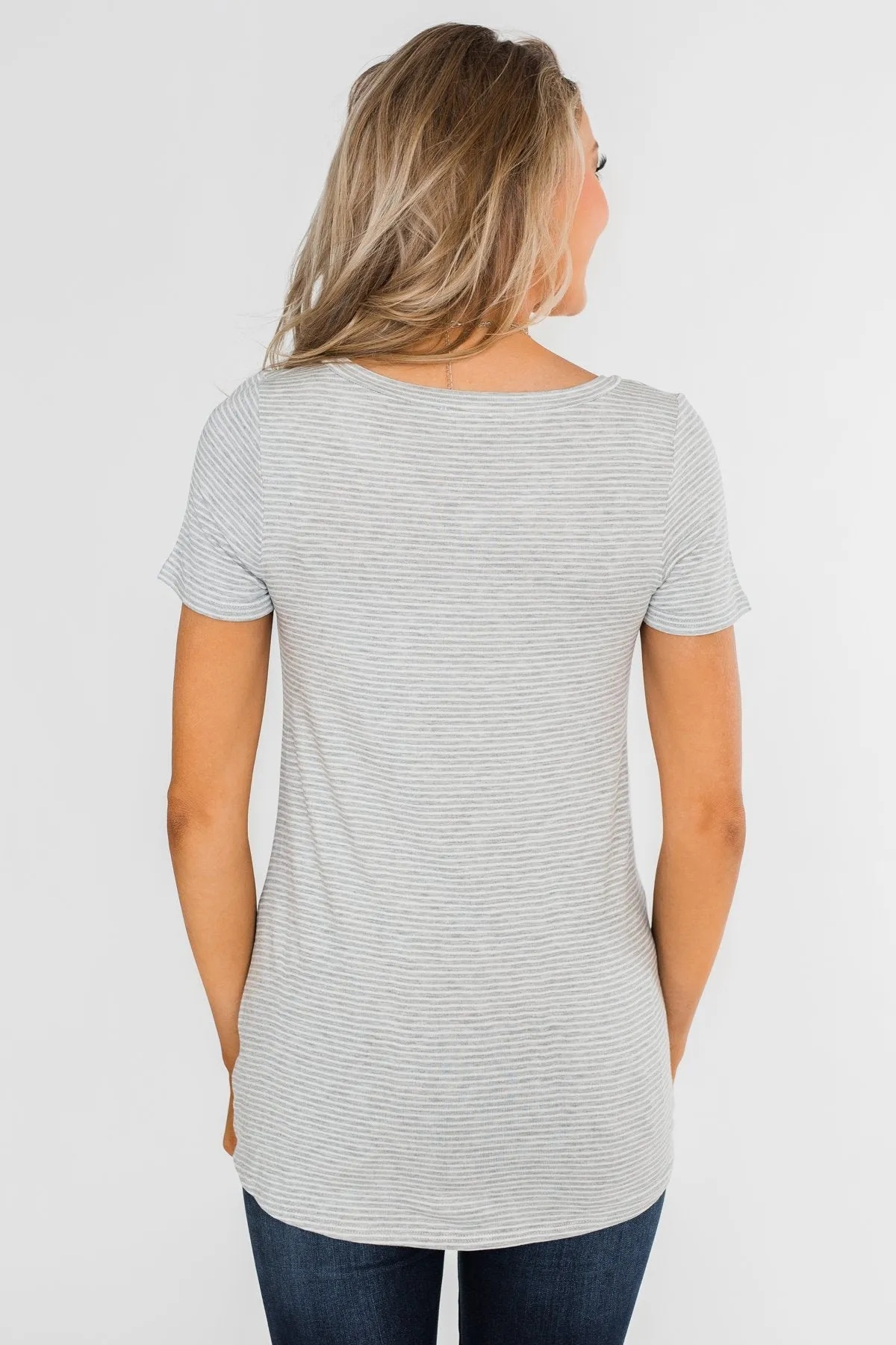 Knot This Time Striped Top- Heather Grey