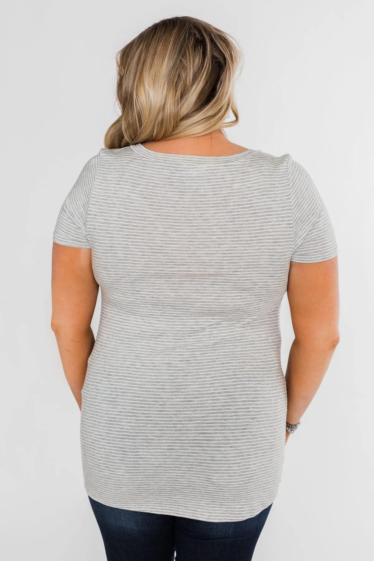 Knot This Time Striped Top- Heather Grey