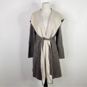 Kokun Gray &amp; Beige Wool and Cashmere Hooded Sweater Jacket