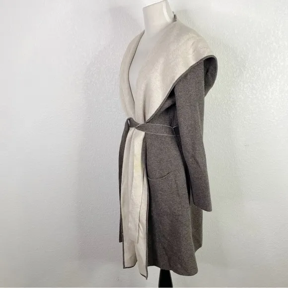 Kokun Gray &amp; Beige Wool and Cashmere Hooded Sweater Jacket