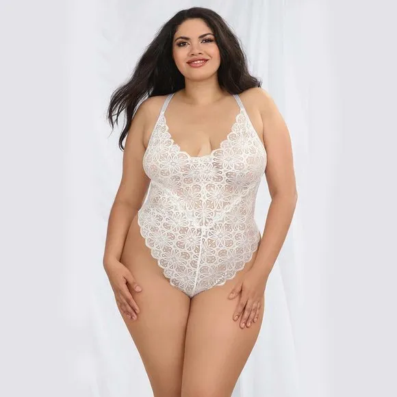 Lace Teddy and Sheer Skirt Set Womens Plus Size 2X Black Bodysuit Lingerie