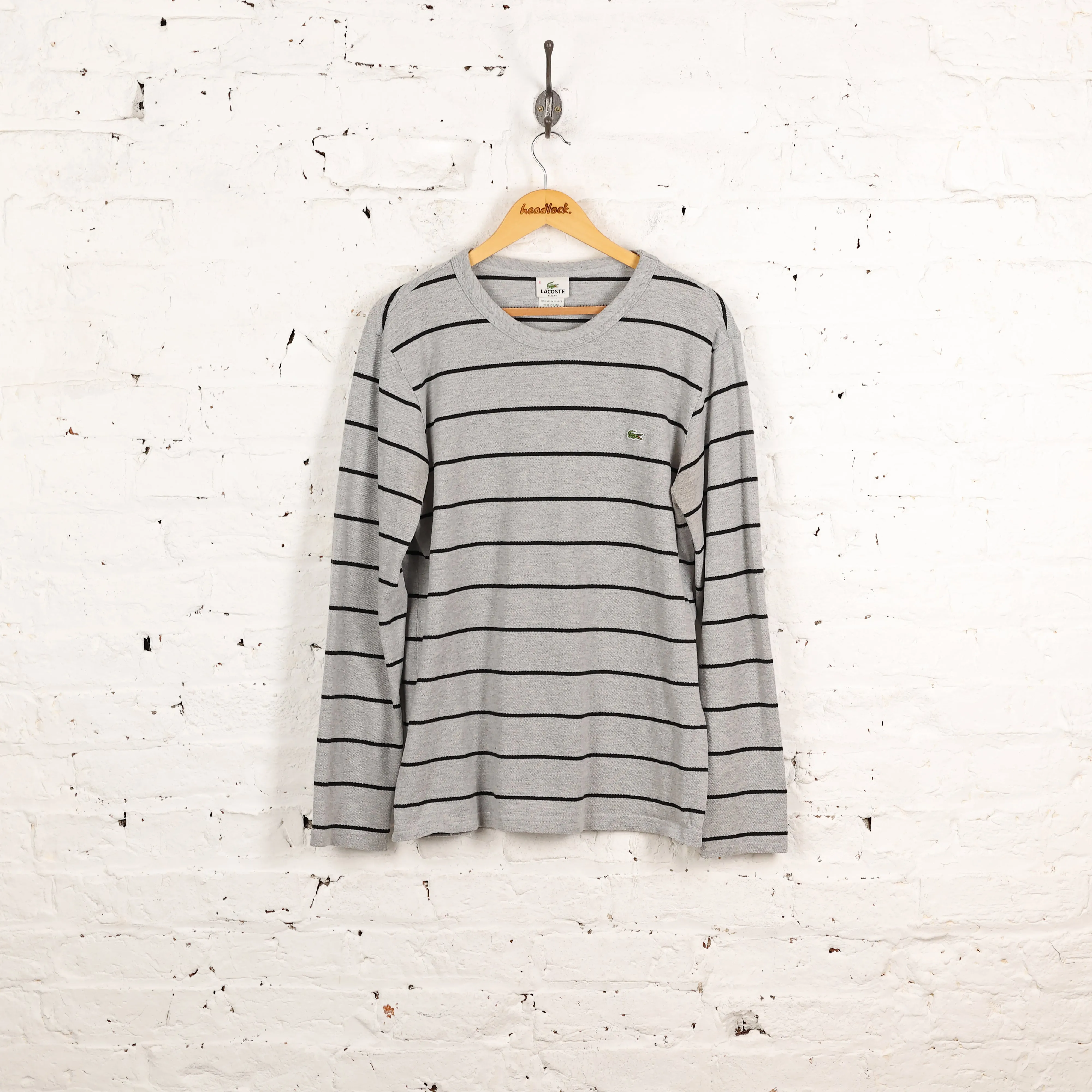 Lacoste Long Sleeve Striped T Shirt - Grey - M