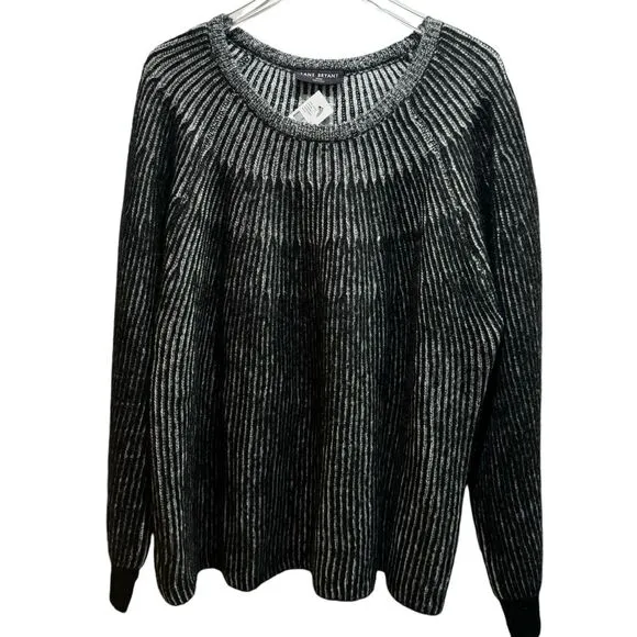 Lane Bryant Crew Neck Knit Ombre Black Gray Sweater Size 26/28