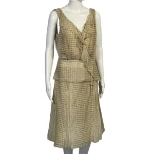 Laundry 100% Silk Tan Gold Sleeveless Ruffle Top &amp; A Line Skirt Set Sz 8