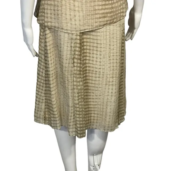 Laundry 100% Silk Tan Gold Sleeveless Ruffle Top &amp; A Line Skirt Set Sz 8