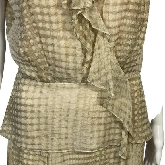 Laundry 100% Silk Tan Gold Sleeveless Ruffle Top &amp; A Line Skirt Set Sz 8