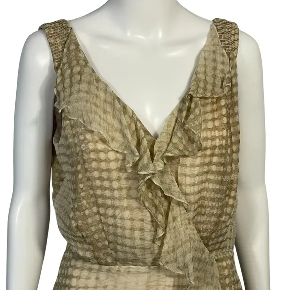 Laundry 100% Silk Tan Gold Sleeveless Ruffle Top &amp; A Line Skirt Set Sz 8
