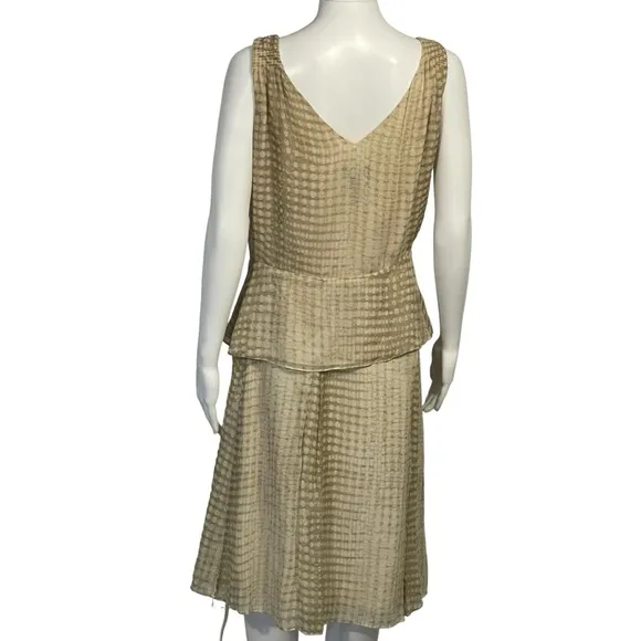 Laundry 100% Silk Tan Gold Sleeveless Ruffle Top &amp; A Line Skirt Set Sz 8