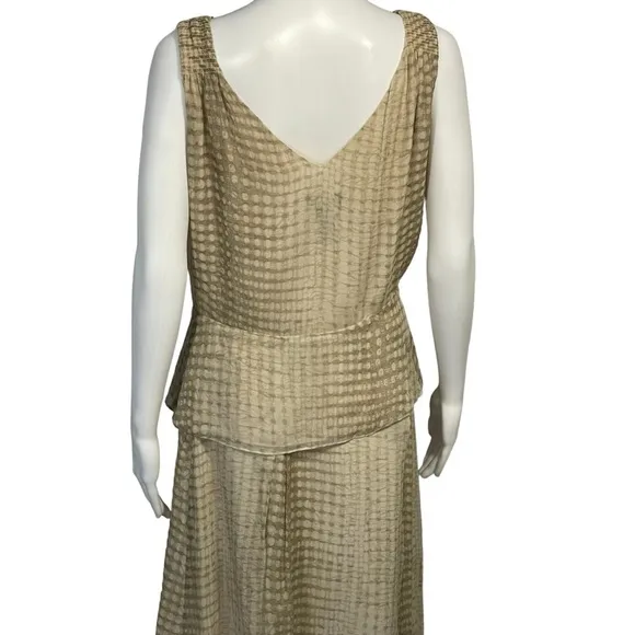 Laundry 100% Silk Tan Gold Sleeveless Ruffle Top &amp; A Line Skirt Set Sz 8