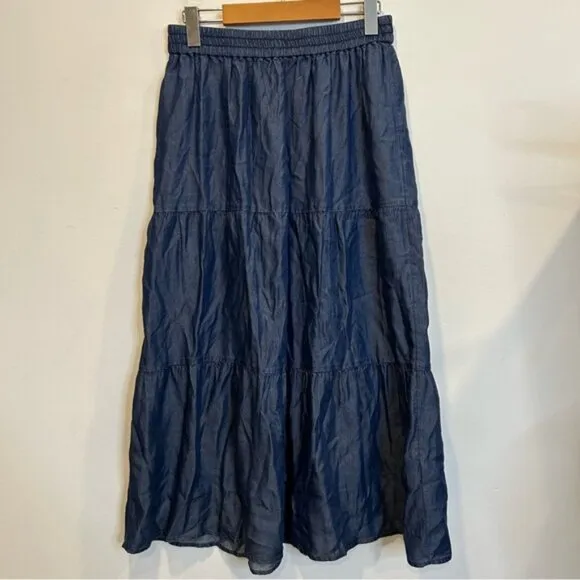 Laura Tiered Tencel Maxi Skirt Azure Blue