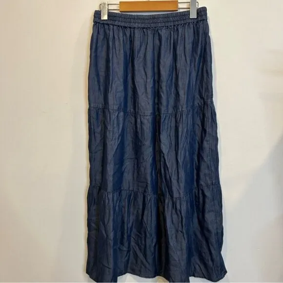 Laura Tiered Tencel Maxi Skirt Azure Blue