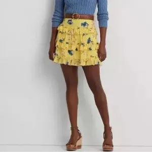 Lauren Ralph Lauren Floral Ruffle-Trim Georgette A-Line Mini Skirt Size 8 NWT