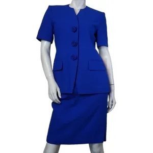 Le Suit Petite SZ 4P Royal Blue Early 90's Retro Short Sleeve Suit Skirt Set
