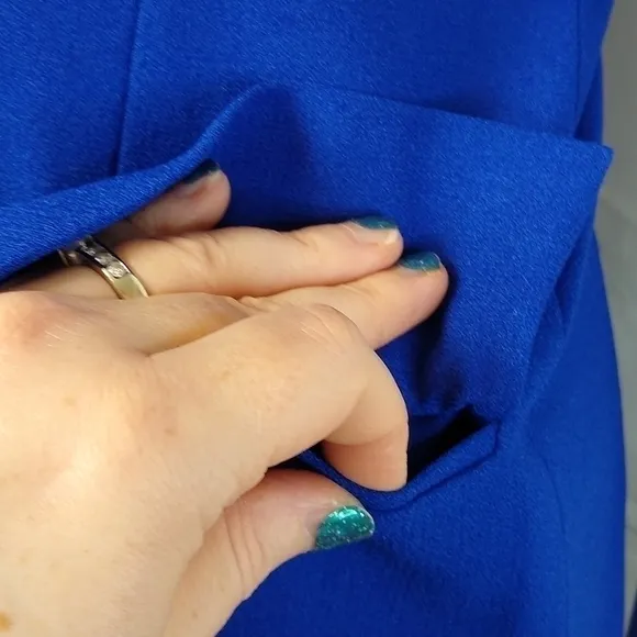 Le Suit Petite SZ 4P Royal Blue Early 90's Retro Short Sleeve Suit Skirt Set