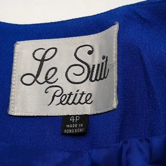 Le Suit Petite SZ 4P Royal Blue Early 90's Retro Short Sleeve Suit Skirt Set