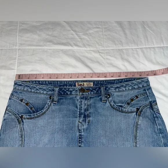 LEI Y2K Sophia Hip Hugger Low Rise Ruffle Denim Skirt 14 Streetwear Fairy Grunge