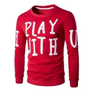 Letter Print Crew Neck Long Sleeve Pullover Sweatshirt For Men - Red L