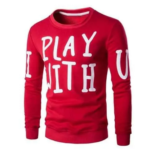 Letter Print Crew Neck Long Sleeve Pullover Sweatshirt For Men - Red L