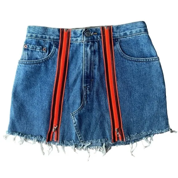 Lf Furst of a Kind Levi’s Upcycled Neon Zipper Mini Denim Skirt Size 29