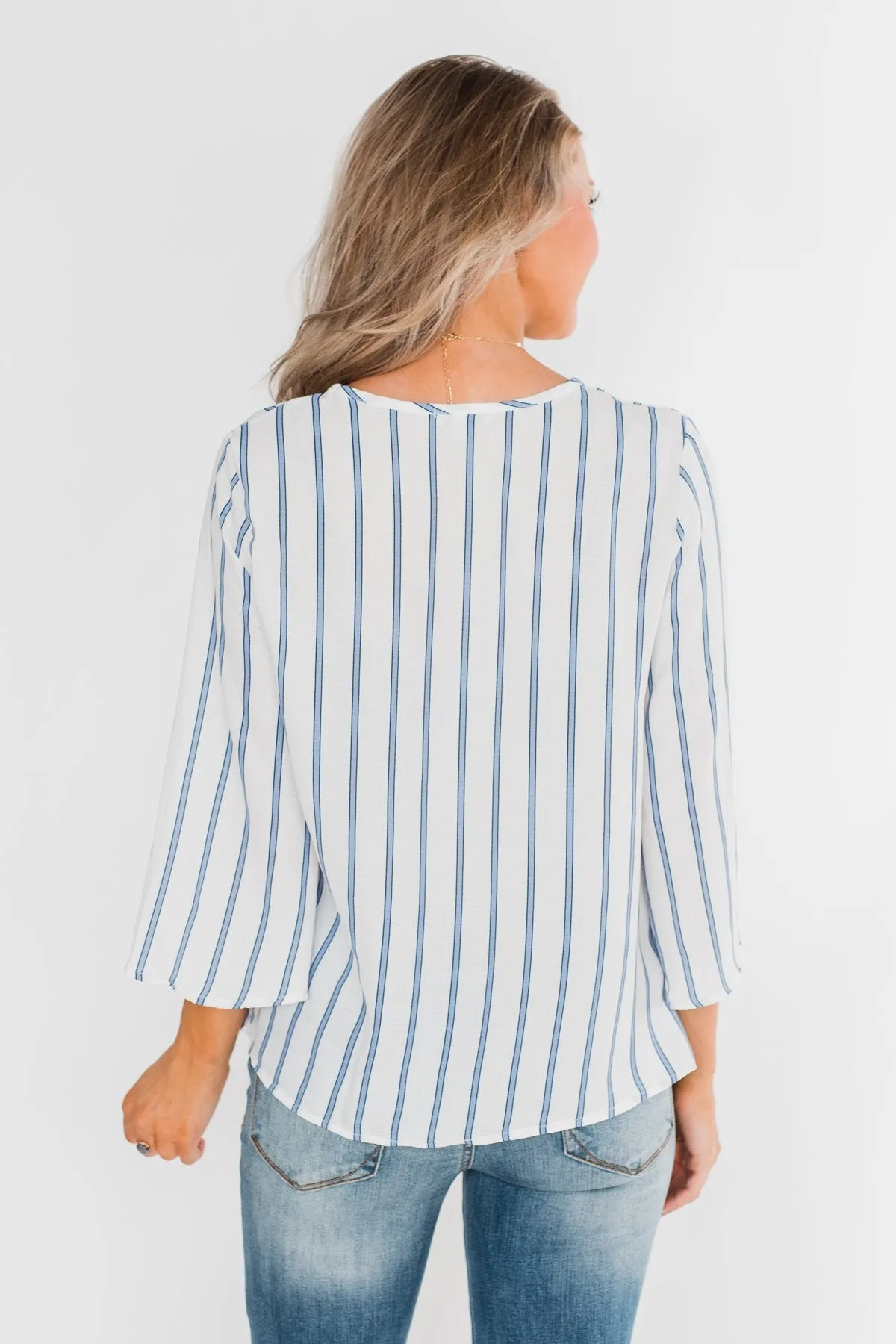 Light Of My Life Striped Blouse- Ivory & Light Blue