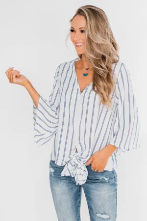 Light Of My Life Striped Blouse- Ivory & Light Blue