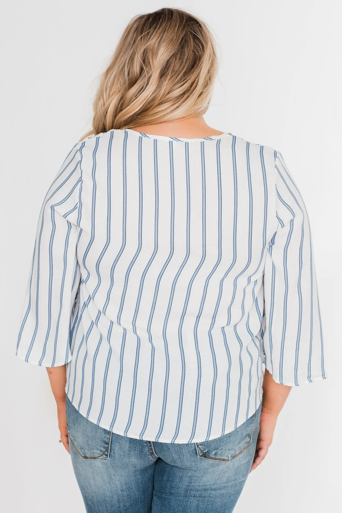 Light Of My Life Striped Blouse- Ivory & Light Blue