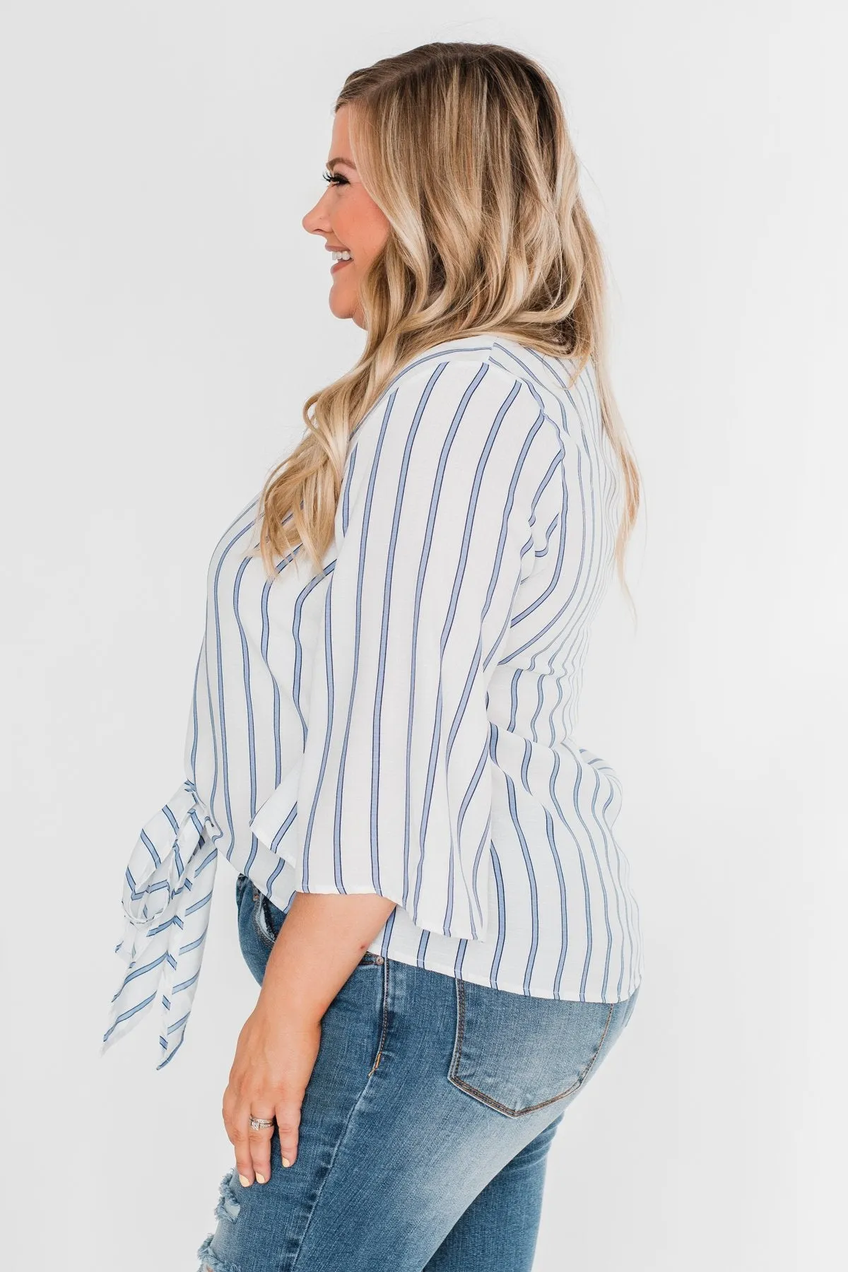 Light Of My Life Striped Blouse- Ivory & Light Blue