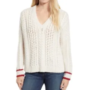 Like New Velvet by Graham and Spencer Cream and Red Fisherman Sweater