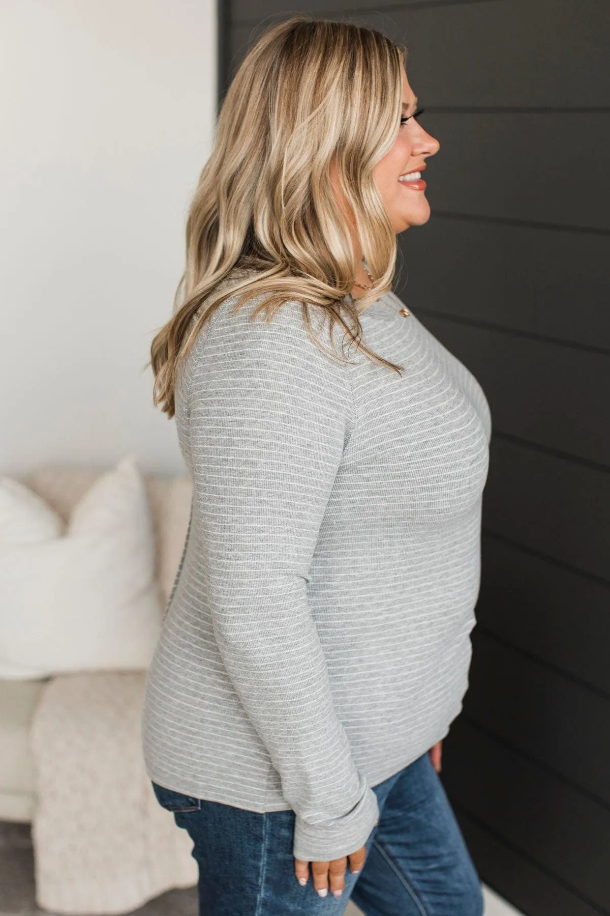 Like You A Lot Striped Top- Heather Grey