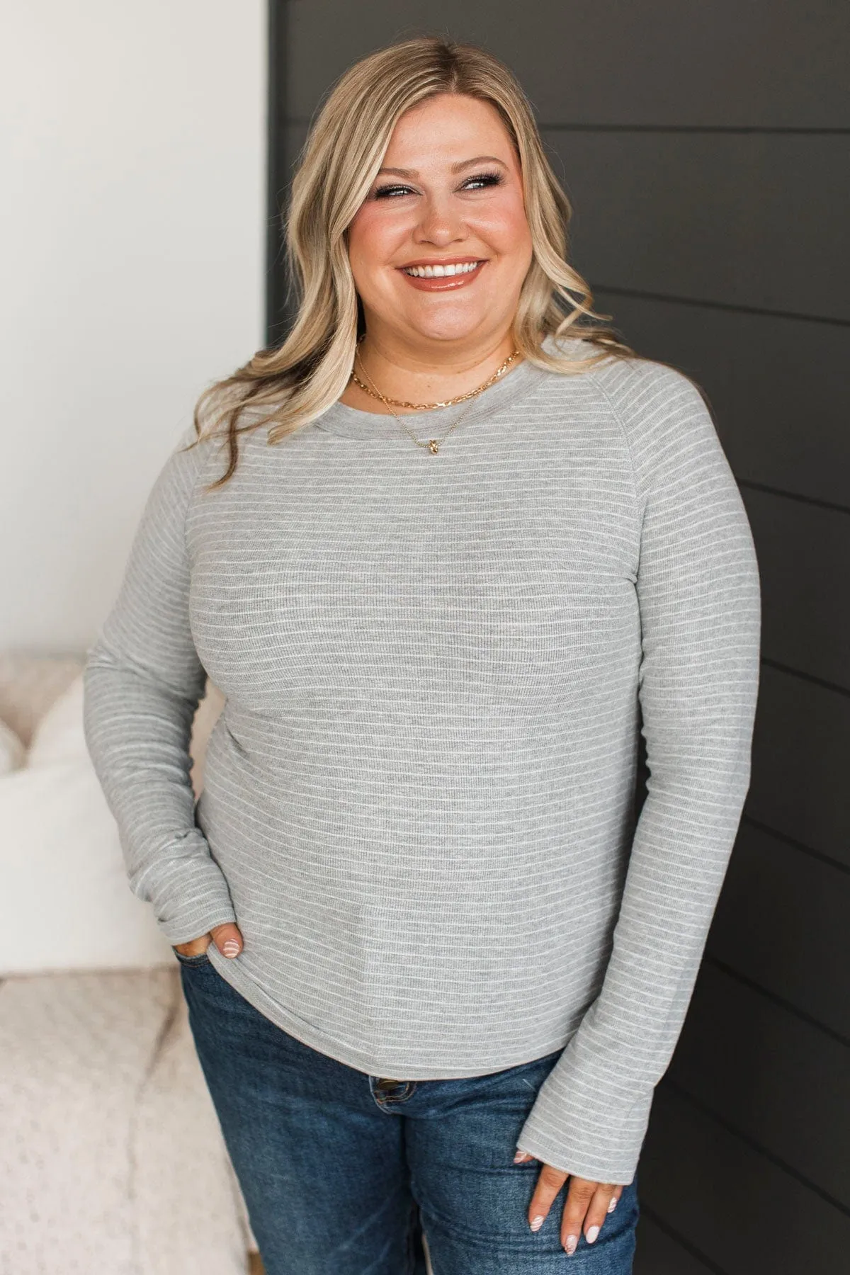 Like You A Lot Striped Top- Heather Grey