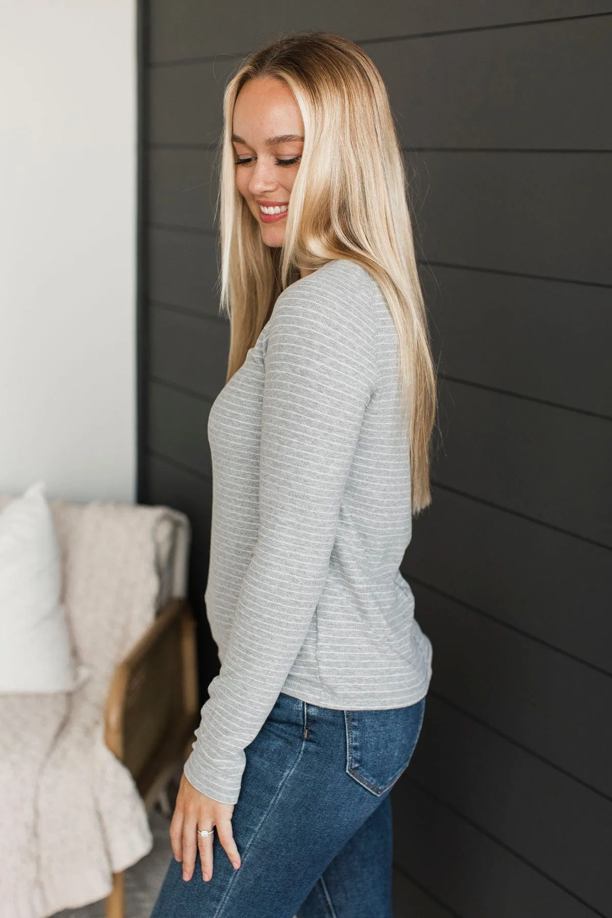 Like You A Lot Striped Top- Heather Grey
