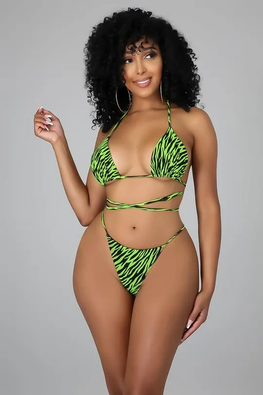 Lime Zebra print bikini