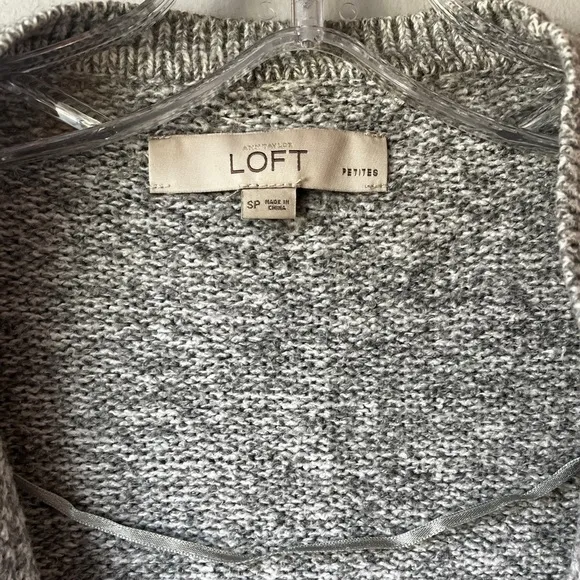LOFT Grey Marled Cascade Open Cardigan