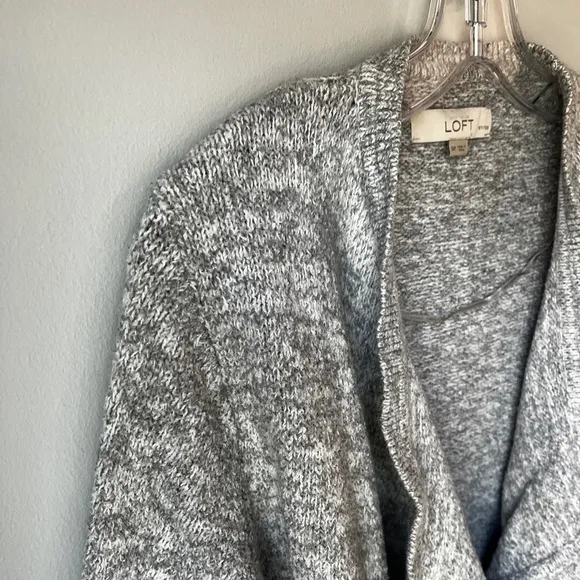 LOFT Grey Marled Cascade Open Cardigan
