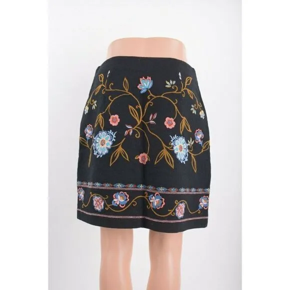 LOFT Womens Floral Embroidered Skirt Sz 2 MultiColor Black A-Line Short