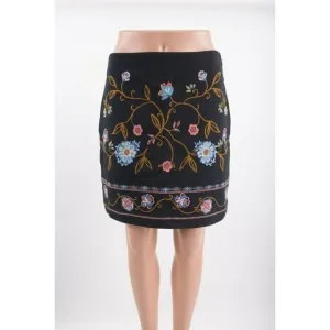 LOFT Womens Floral Embroidered Skirt Sz 2 MultiColor Black A-Line Short