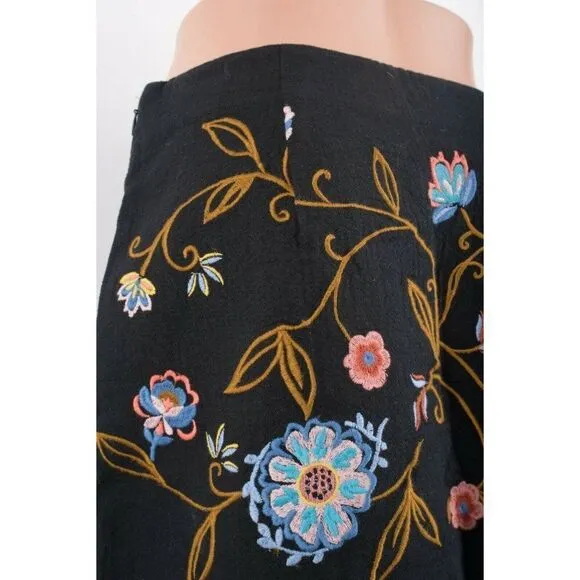LOFT Womens Floral Embroidered Skirt Sz 2 MultiColor Black A-Line Short