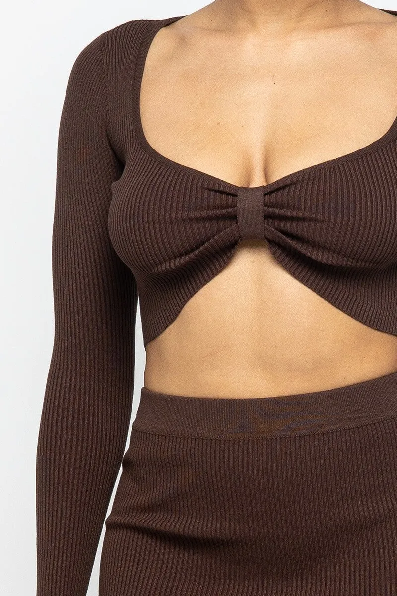 Long Sleeve Top and High Slit Skirt Set