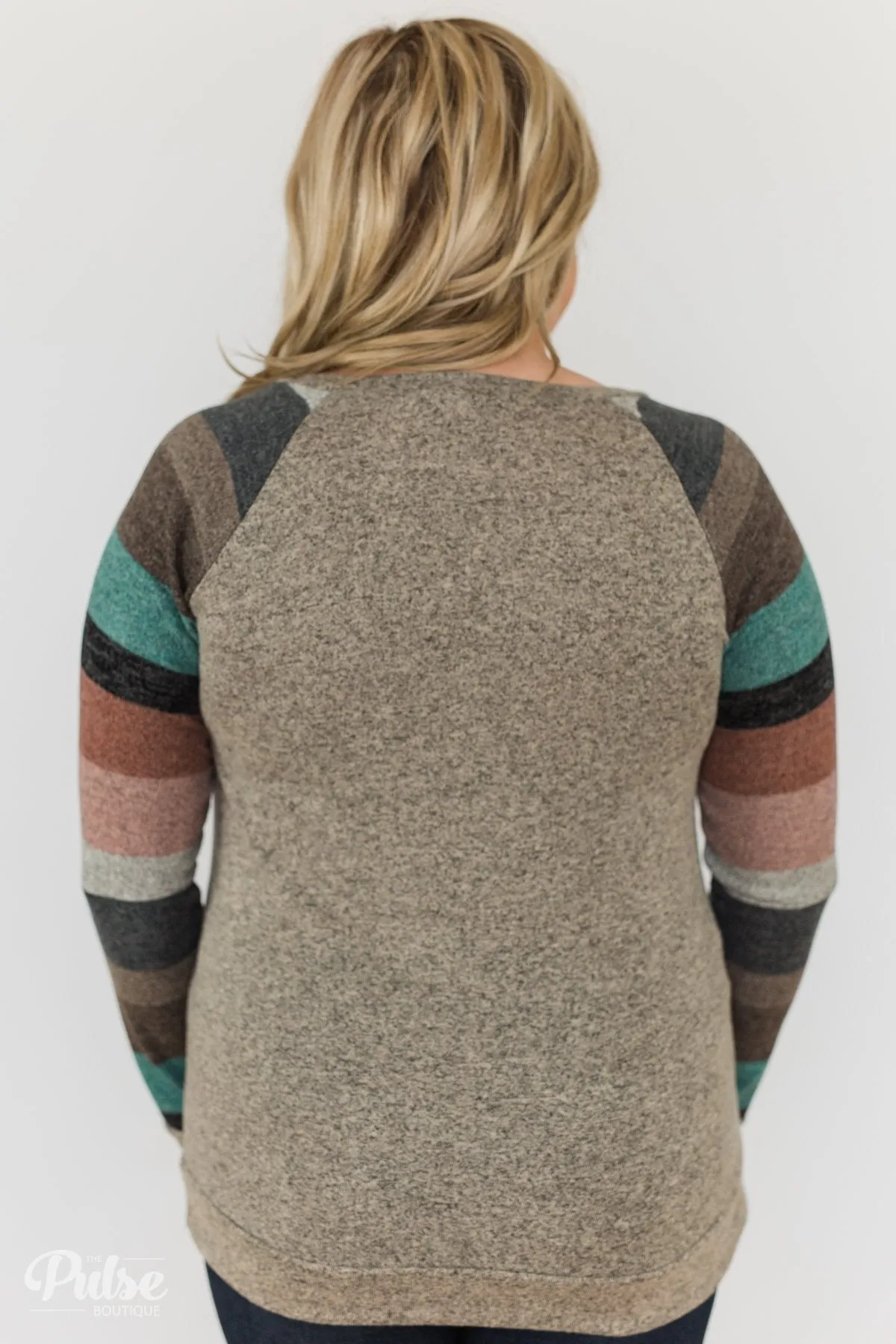 Look My Way Pullover Pocket Top- Taupe