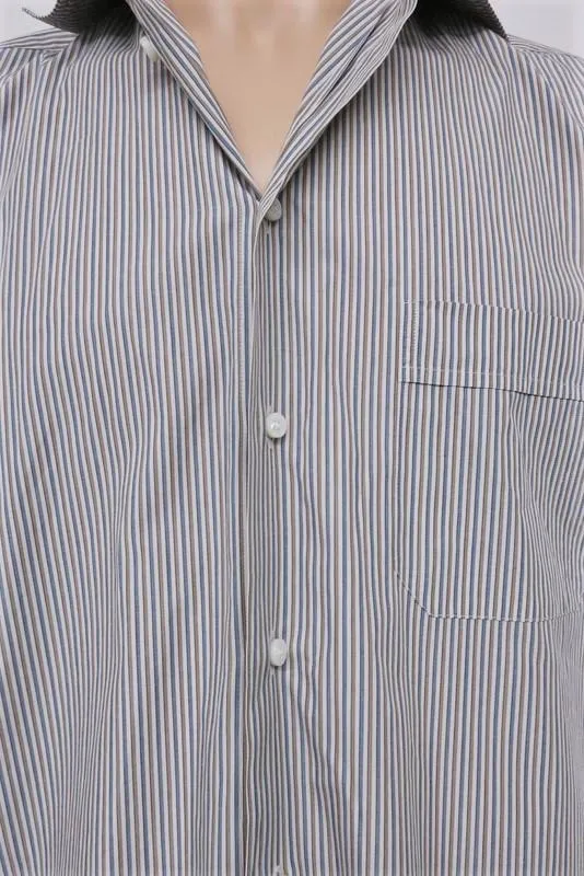 Loro Piana Collared Shirt White/Blue/Tan Striped Cotton Size 40 - 15 3/4
