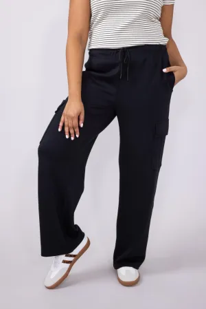 Love Tree Cargo Scuba Knit Lounge Pants for Women in Black | 6992PN-BLACK