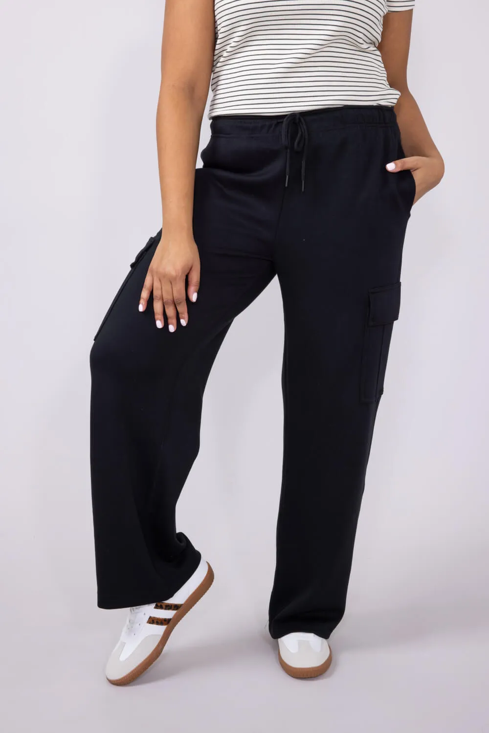 Love Tree Cargo Scuba Knit Lounge Pants for Women in Black | 6992PN-BLACK