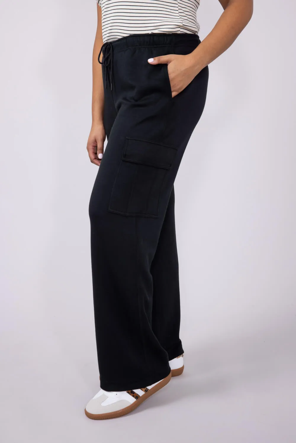 Love Tree Cargo Scuba Knit Lounge Pants for Women in Black | 6992PN-BLACK