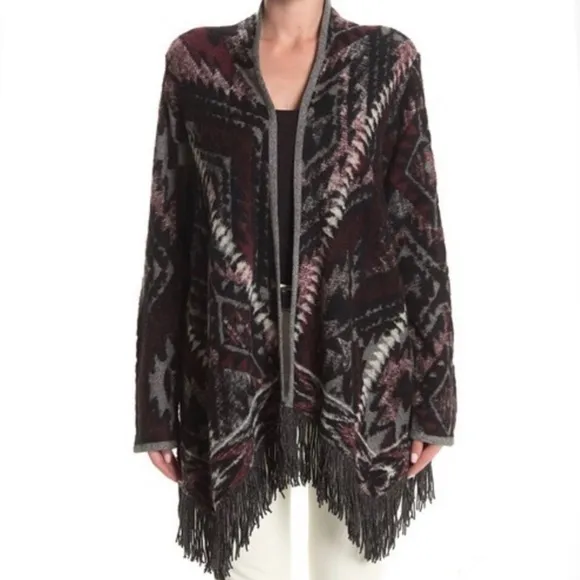 Lucky Brand Boho Fringed Brushed Knit Cardigan