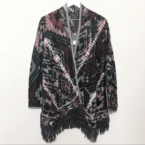 Lucky Brand Boho Fringed Brushed Knit Cardigan